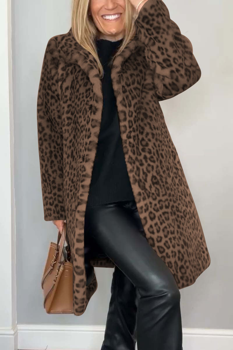 Sage/ Leopard Faux Fur Coat