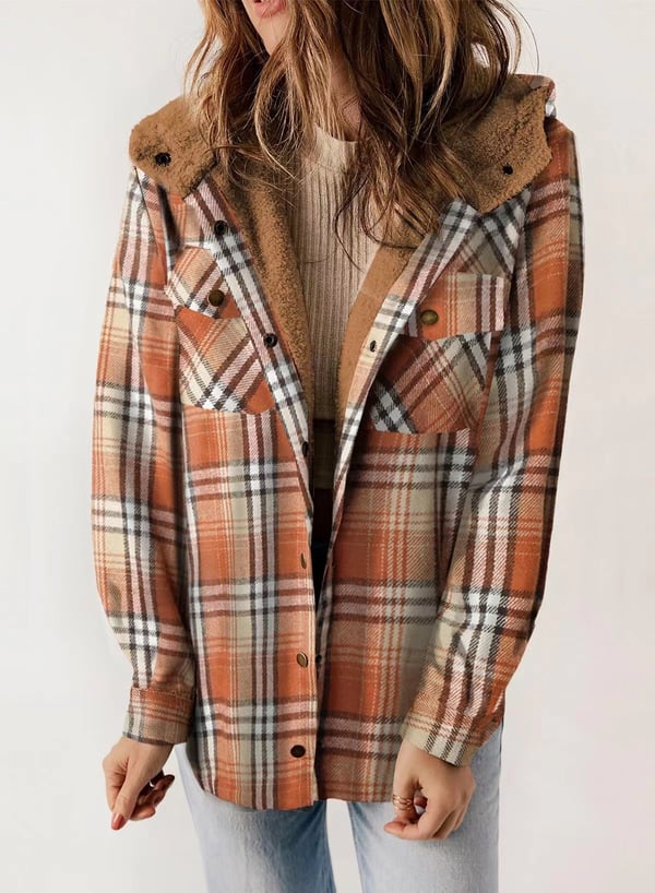 Plush Check Print Hooded Coat