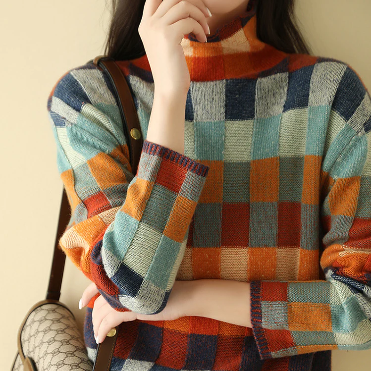 CASHMERE COUTURE PATCHWORK TURTLENECK